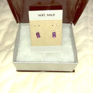 Amethyst Stud Earrings 14k Yellow Gold Post